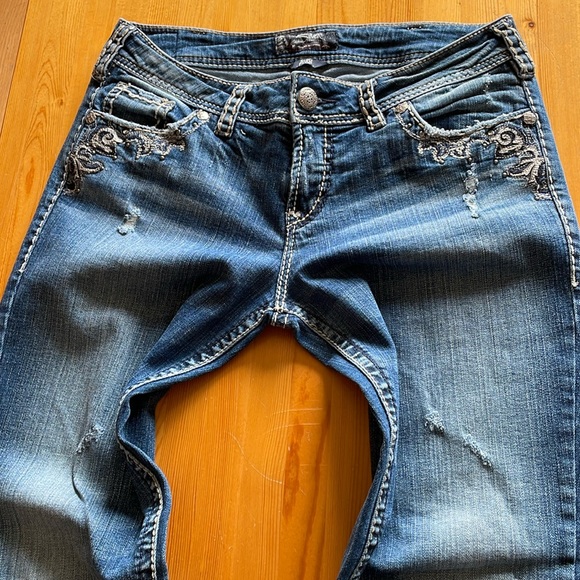 SILVER SUKI FLAP Jeans Vintage Medium Blue Bejeweled Embroidered Tag Size 31 - Picture 7 of 16